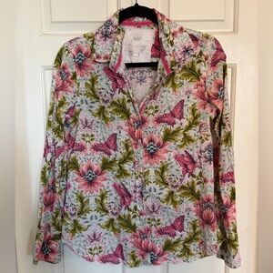 Cino Button Up Long Sleeve Blouse Butterfly Print XS